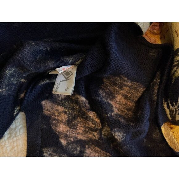 Shanghai KaiKai Company Floral Sweater Navy Rose Print Long Sleeve Boho Pullover - Picture 6 of 12